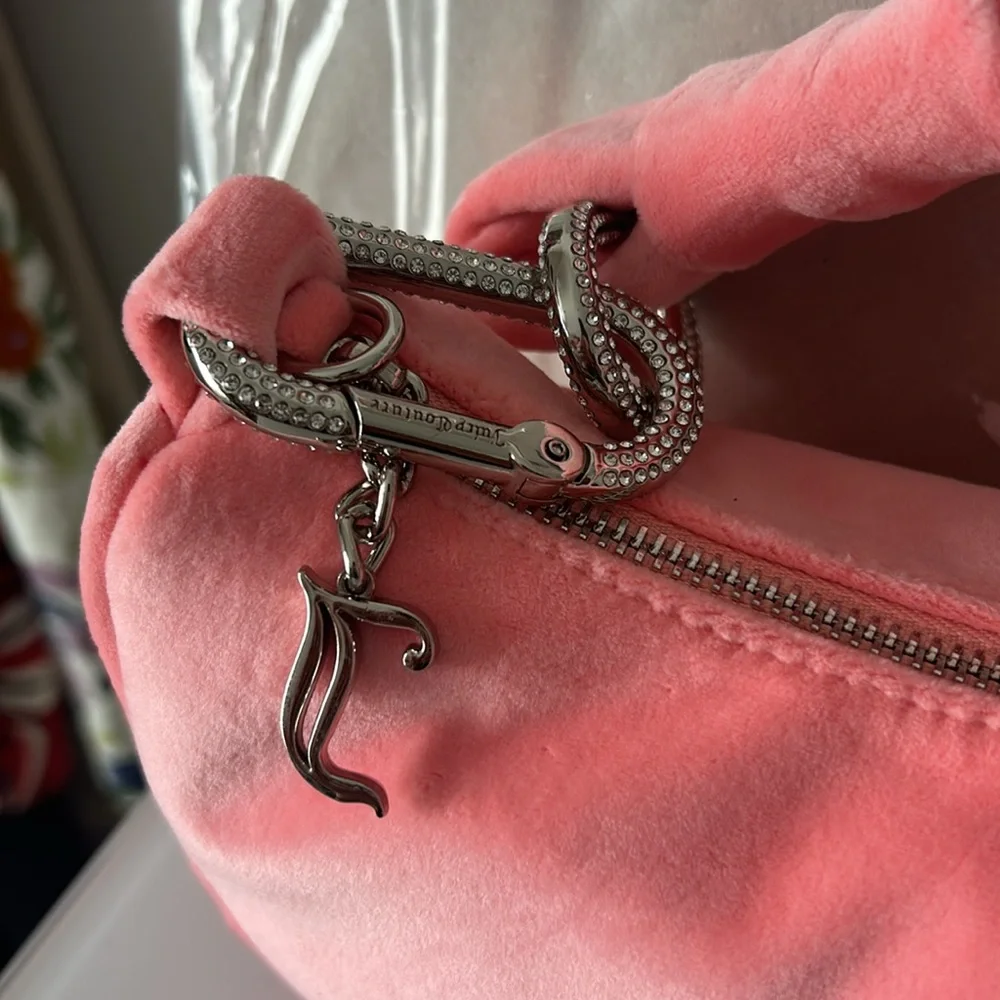 Pink Velour Rhinestone Hobo Bag